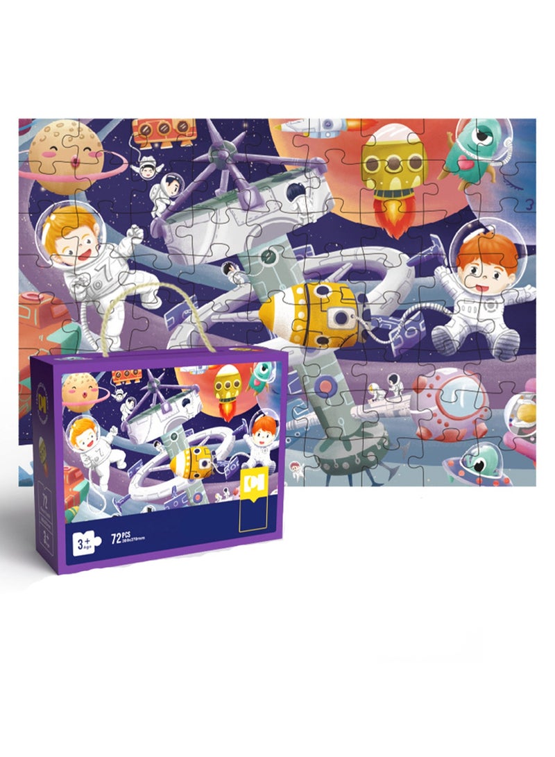 ألعاب ألغاز تعليمية لطيفة للأطفال من الرسوم المتحركة، هدايا للأطفال، هدايا تذكارية لمشاركة أعياد الميلاد، ألعاب ألغاز تعليمية معلبة، هدايا رياض الأطفال، مناسبة للأطفال فوق سن ثلاث سنوات للعب (72 قطعة من عالم الفضاء) - Image 1